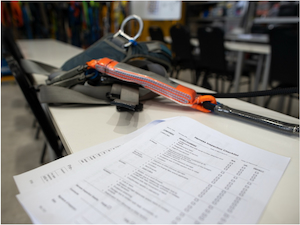 Fall protection equipment inspection checklist used to document lanyard and self-retracting lifeline inspections.