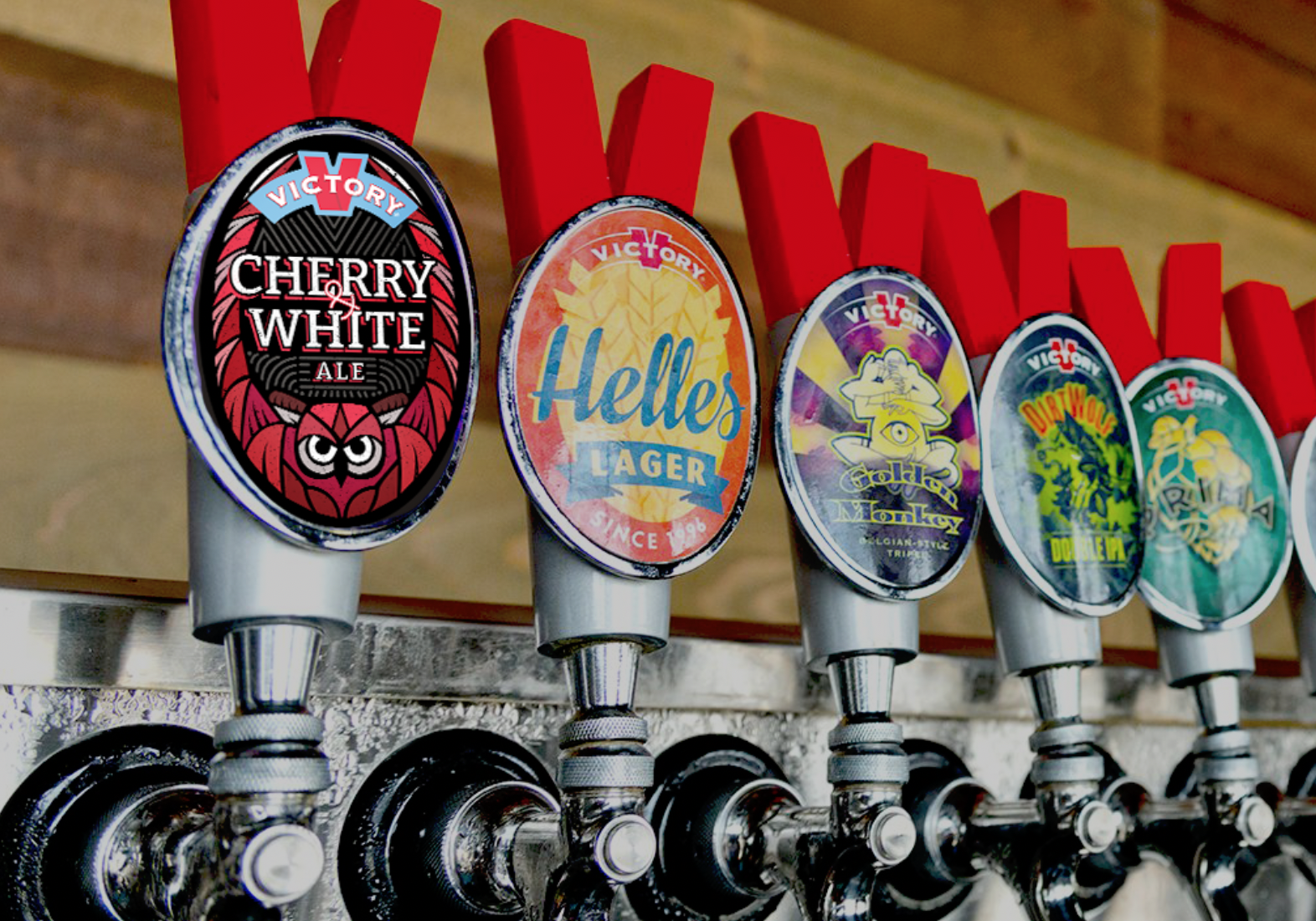 Cherry & White Ale tap sticker in a restaurant