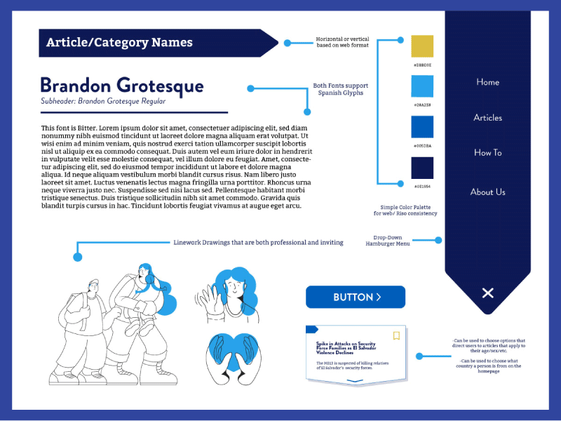 Project's style guide with colors and typography styles