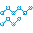 Two connected molecular structures with blue nodes and lines on a white background.