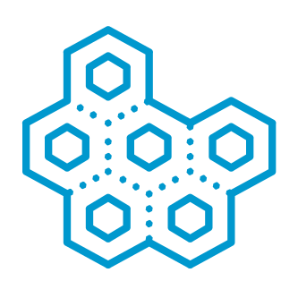 Blue interconnected honeycomb hexagonal shapes with dotted connections.