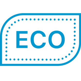 Blue outline of a leaf with the word ECO inside representing eco-friendly or environmentally friendly concept.