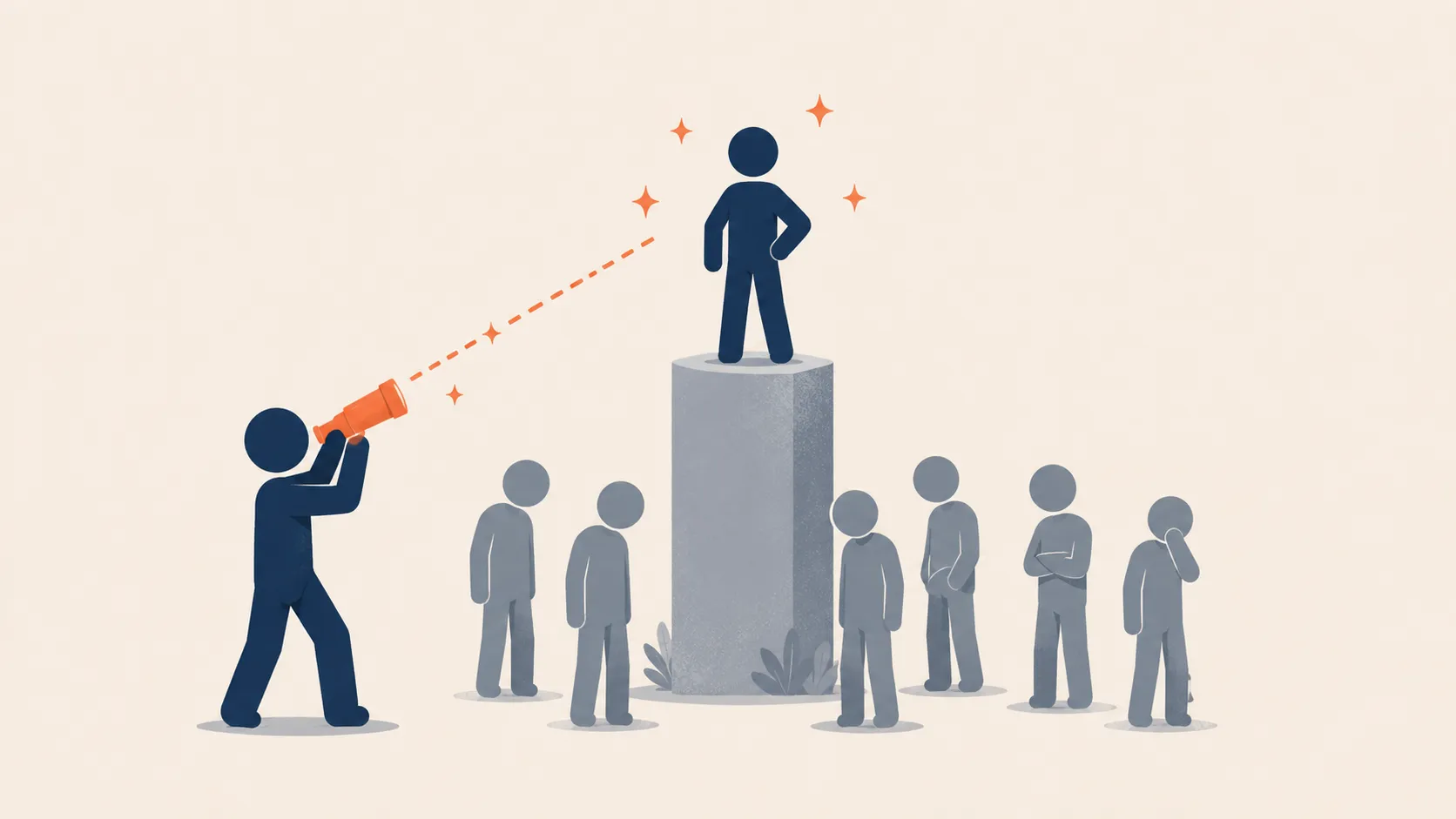 A marketer focused on a single executive on a pedestal, ignoring the buying group around the base