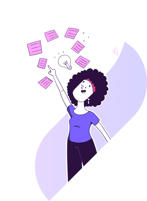 Ilustração de mulher pensando e apontando para adesivos