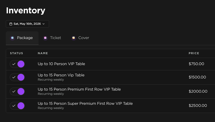 Mobile check-in and Fast Pass payment screen in TablelistPro