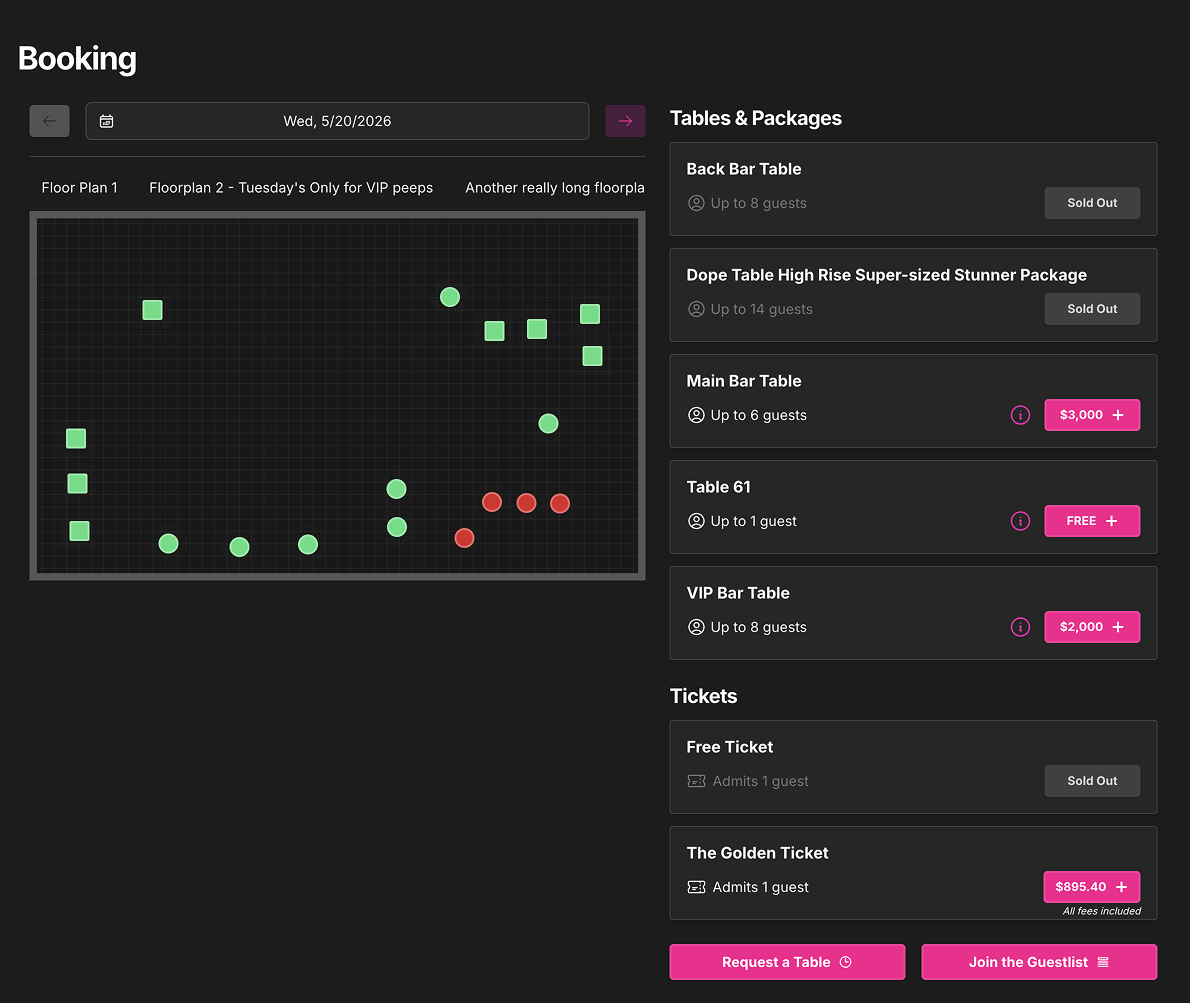 vip table reservation management in tablelist
