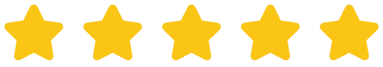 Five yellow stars in a row on a white background, representing a five-star rating.