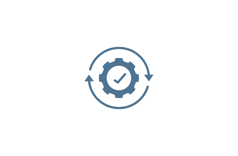 Circular gear with a checkmark, representing automated code grading.