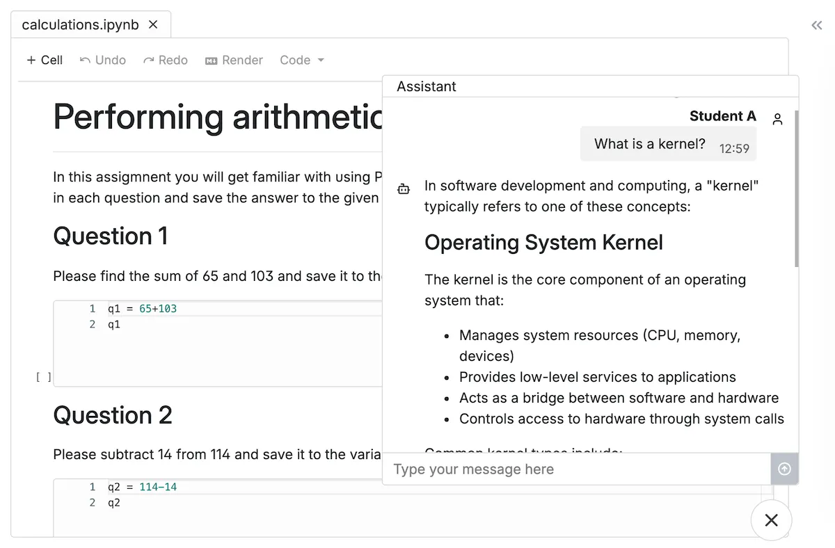 AI assistant in Jupyter Notebook IDE explaining the importance of correct cell execution order.