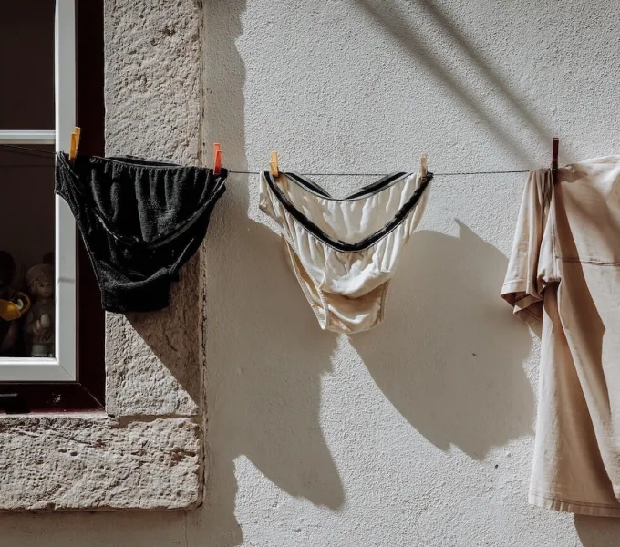 Underwear on a clothesline.