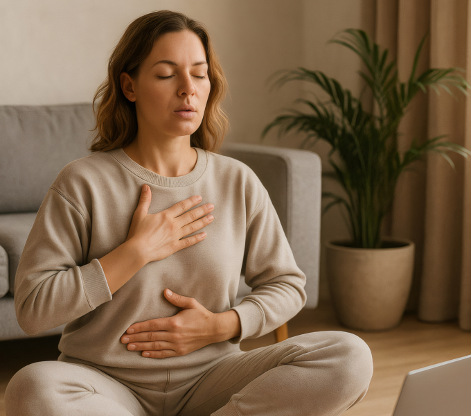 Woman practicing Breathing Techniques For Pelvic Health