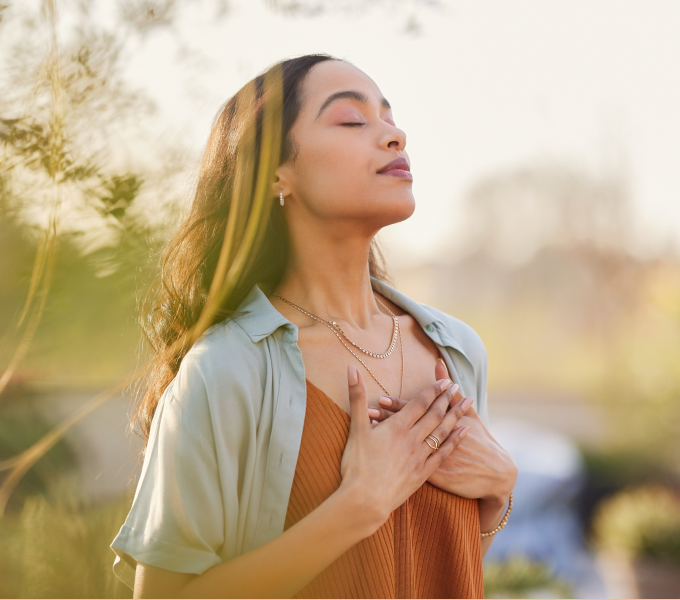 Woman caring for her physical and mental health