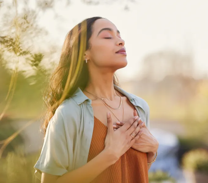 Woman caring for her physical and mental health.