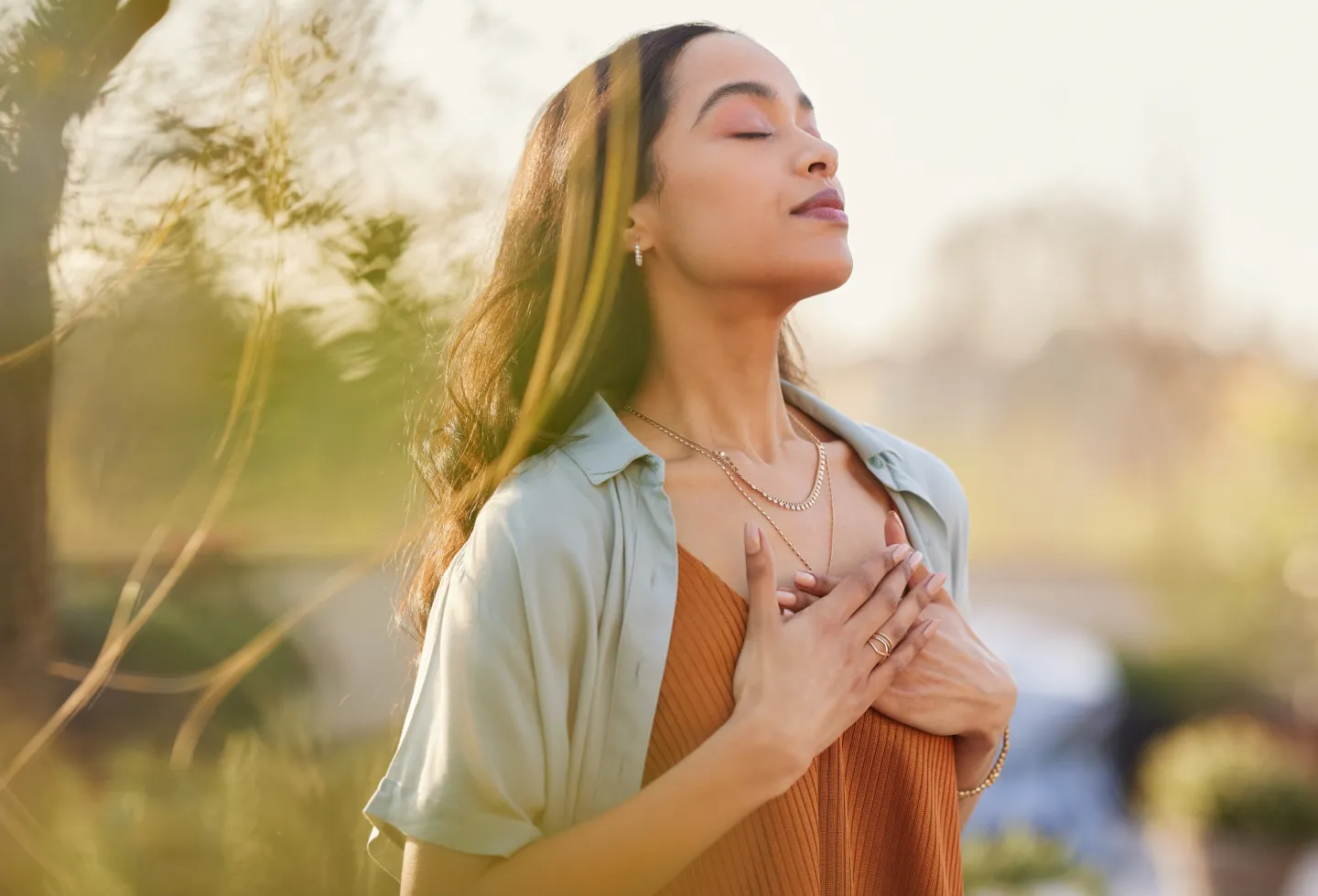 Woman caring for her physical and mental health.
