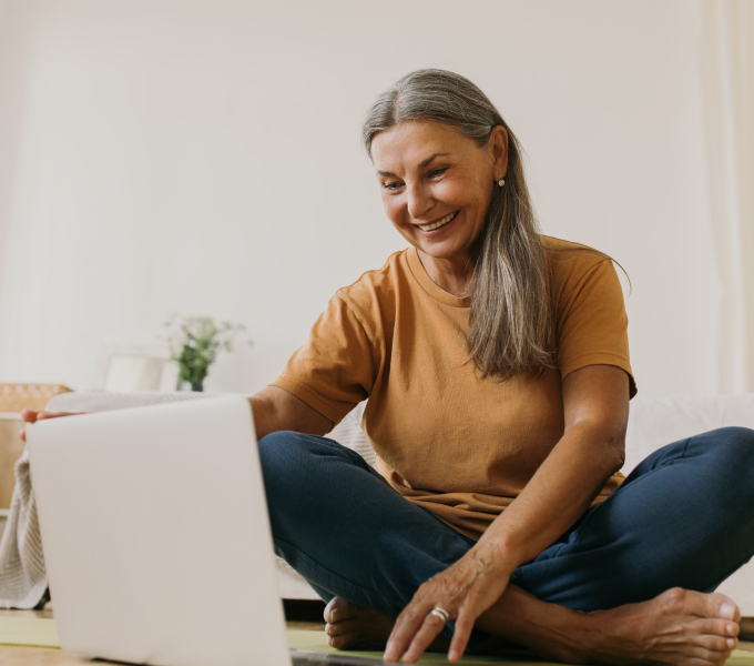Woman doing a virtual pelvic floor check-up at Origin physical therapy
