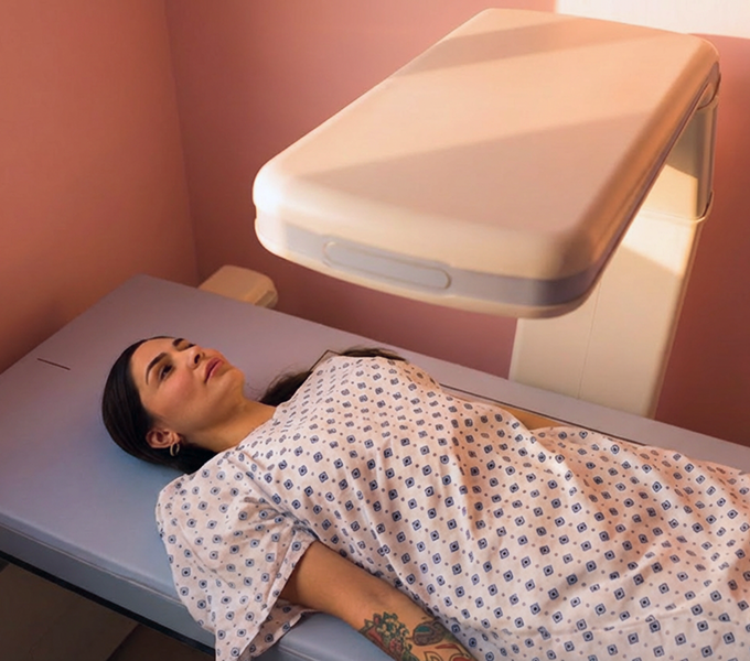 Woman getting a dexa scan