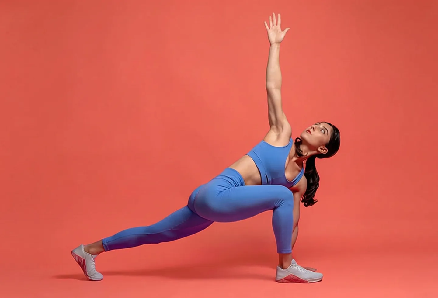 Woman doing world's greatest stretch to help her pelvic floor.
