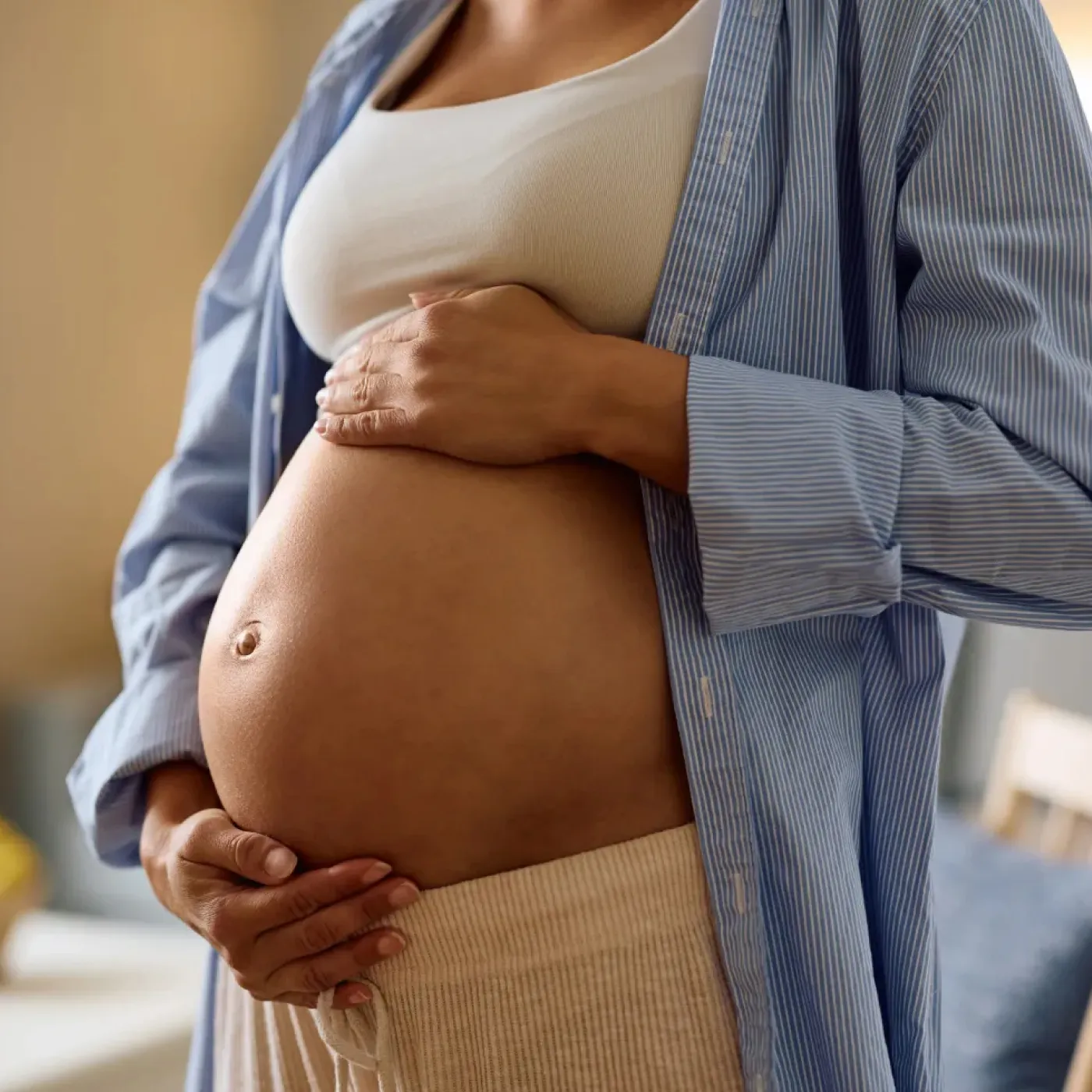 Pregnant woman experiencing tokophobia (fear of childbirth).