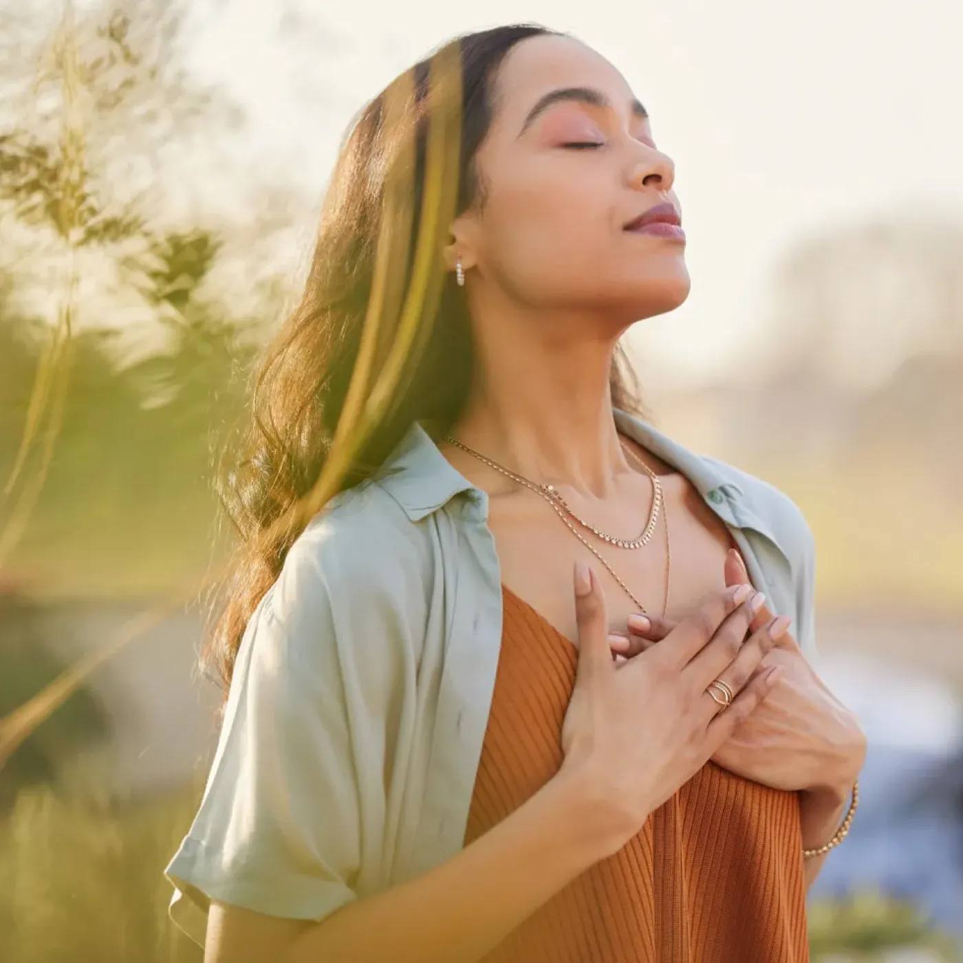 Woman caring for her physical and mental health.