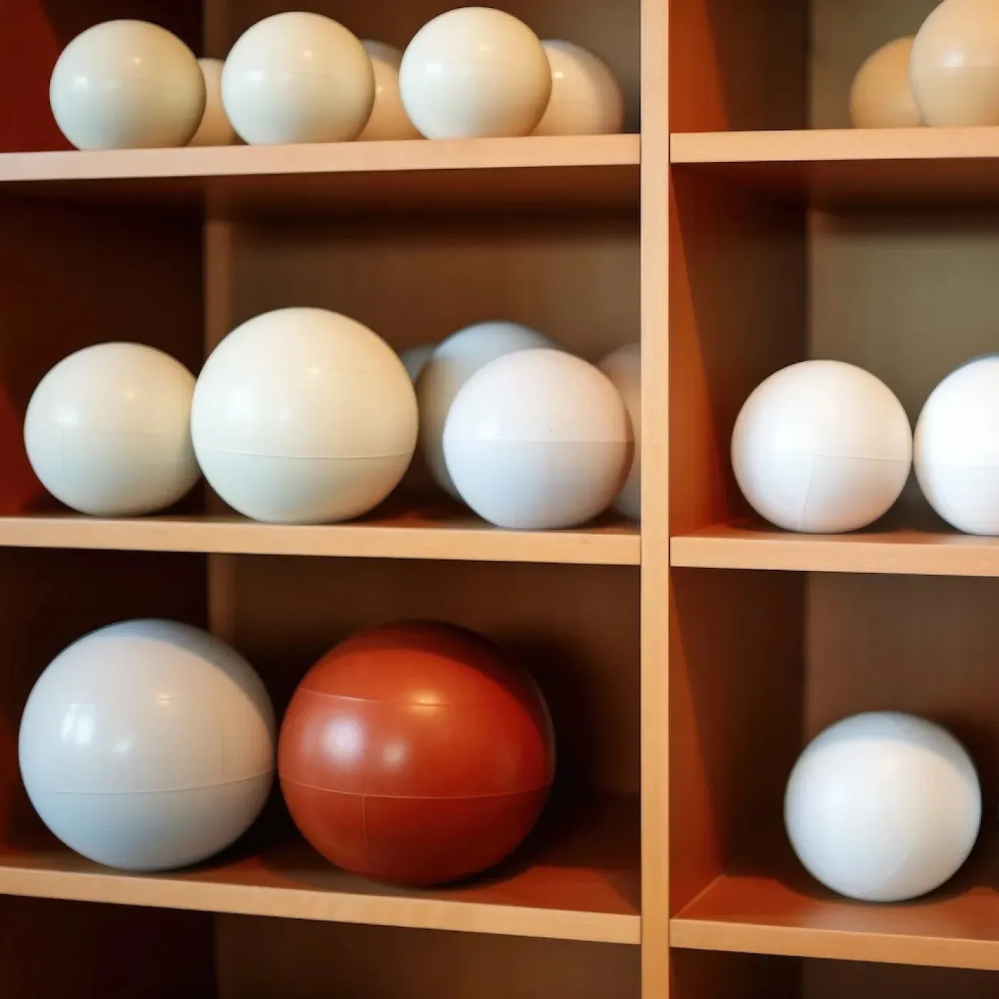 A shelf full of pelvic floor exercise balls.
