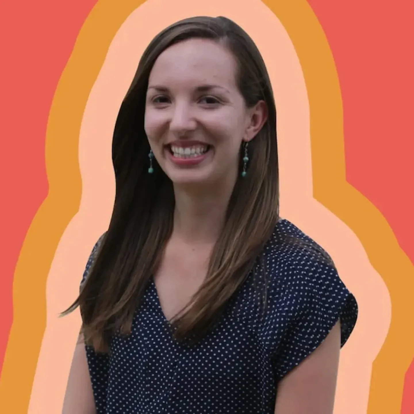 An image of Origin PT Dr. Beverly Miras with bold bands of color in the background.