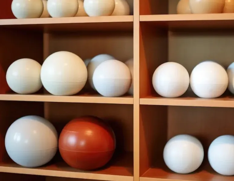 A shelf full of pelvic floor exercise balls.