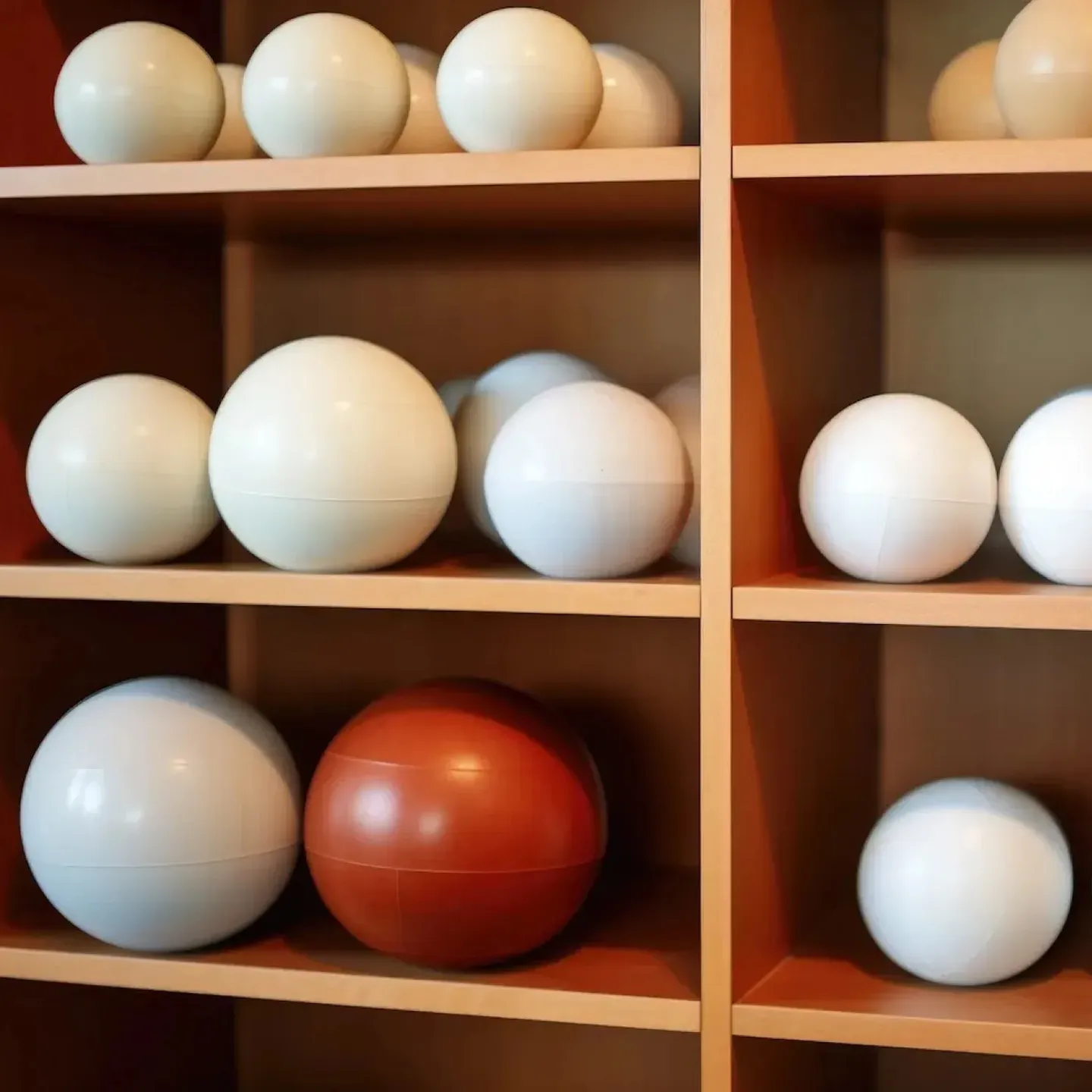 A shelf full of pelvic floor exercise balls.