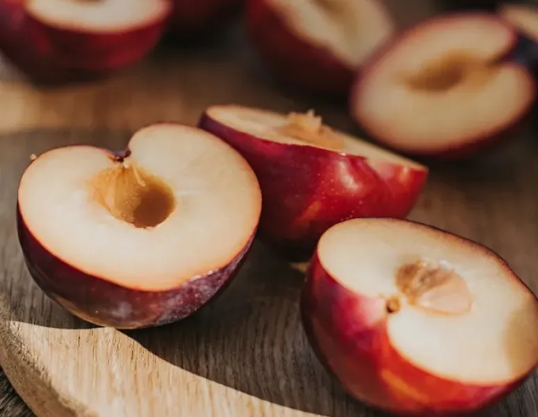 Sliced plums.