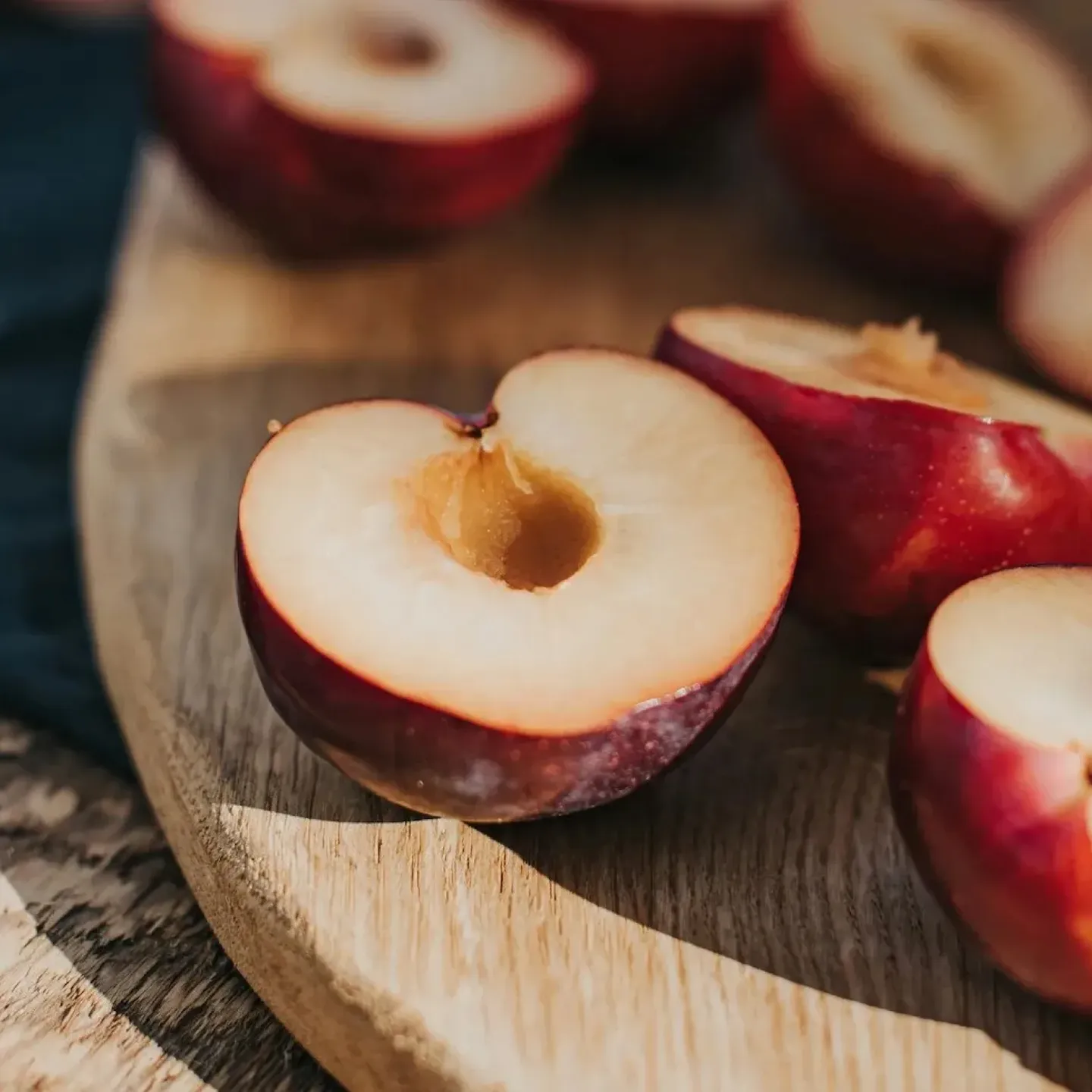 Sliced plums.