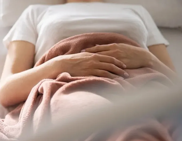 A woman recovery from a c-section with hysterectomy.