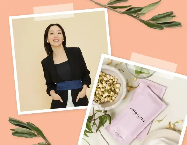 Etiquette expert and Co-Founder of Antevorta Laboratories Sara Jane Ho next to The Intimate Wipe, an Origin favorite.