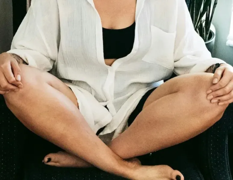A woman recovery from prolapse surgery at home.
