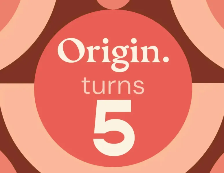 "Origin turns 5" graphic for Origin's 5 year Anniversary.