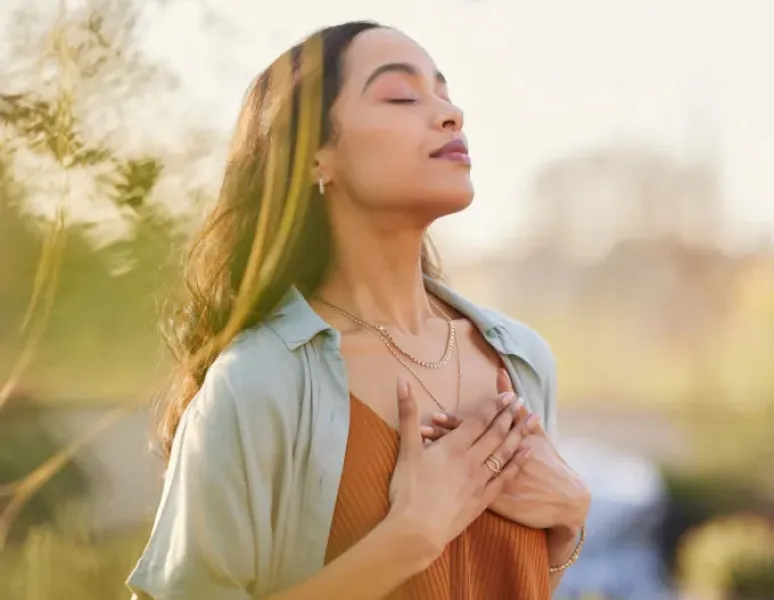Woman caring for her physical and mental health.