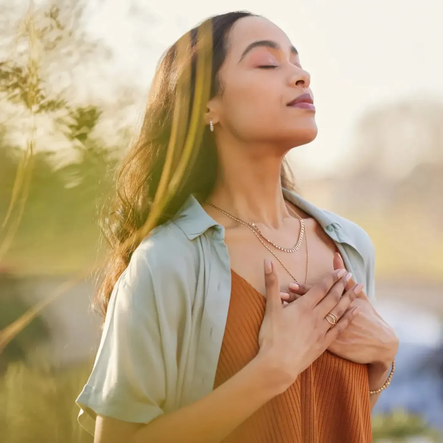 Woman caring for her physical and mental health.