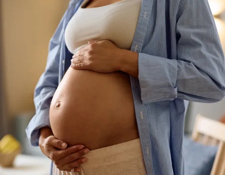 Pregnant woman experiencing tokophobia (fear of childbirth).