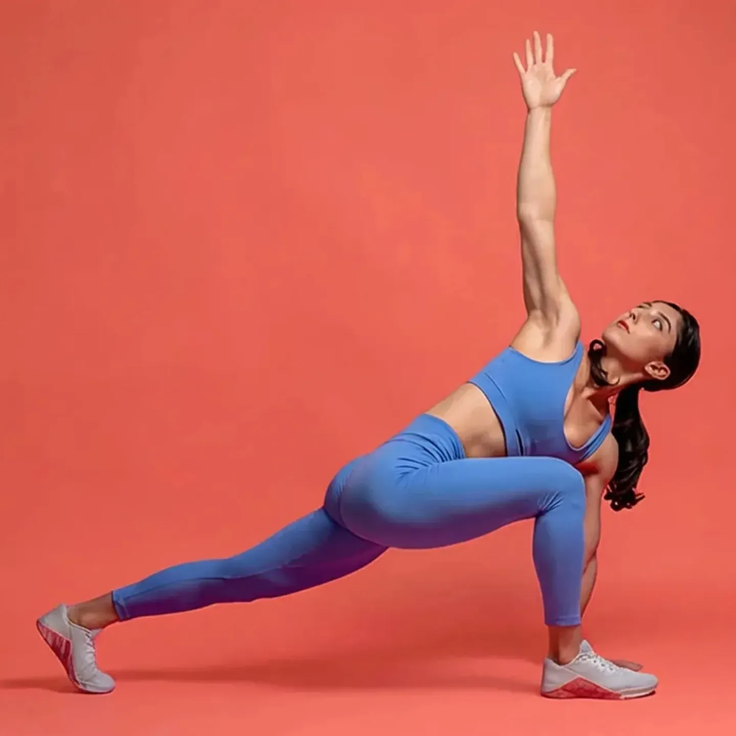 Woman doing world's greatest stretch to help her pelvic floor.