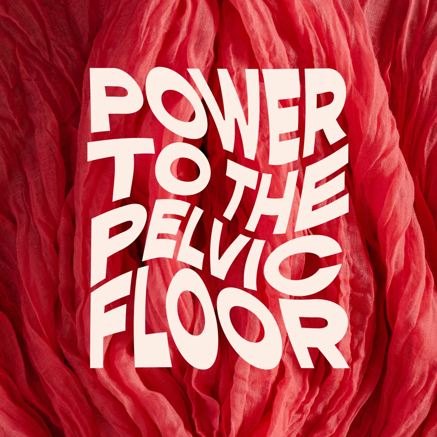 “Power To The Pelvic Floor” text written over a red fabric to represent pelvic floor therapy.