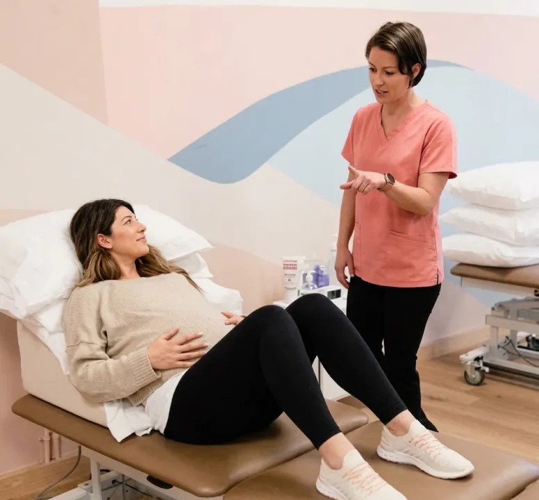 An Origin physical therapist providing in-person care at one of our spa-like clinics.
