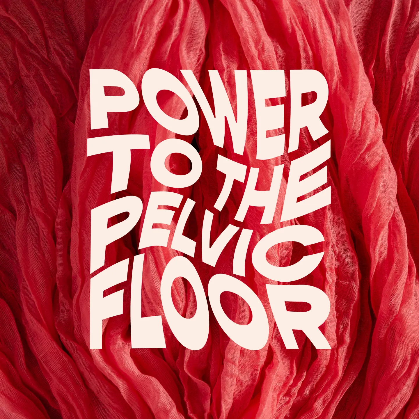 “Power To The Pelvic Floor” text written over a red fabric to represent pelvic floor therapy.
