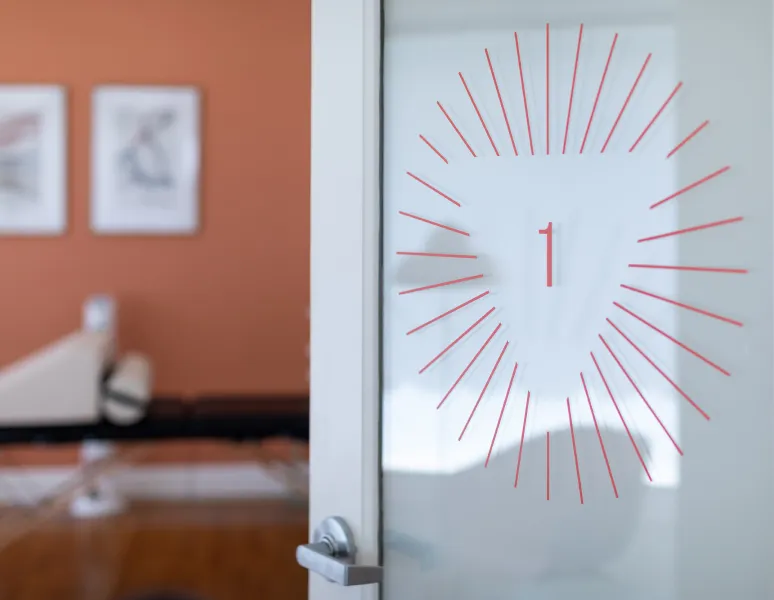 A door to the room in the Origin clinic.