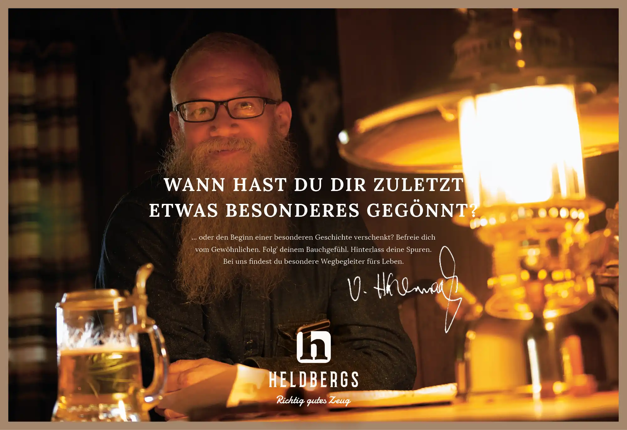 Zu sehen der Gründer und Geschäftsführer von HELDBERGS mit der Frage: Wann hast du dir zuletzt etwas besonderes gegönnt?