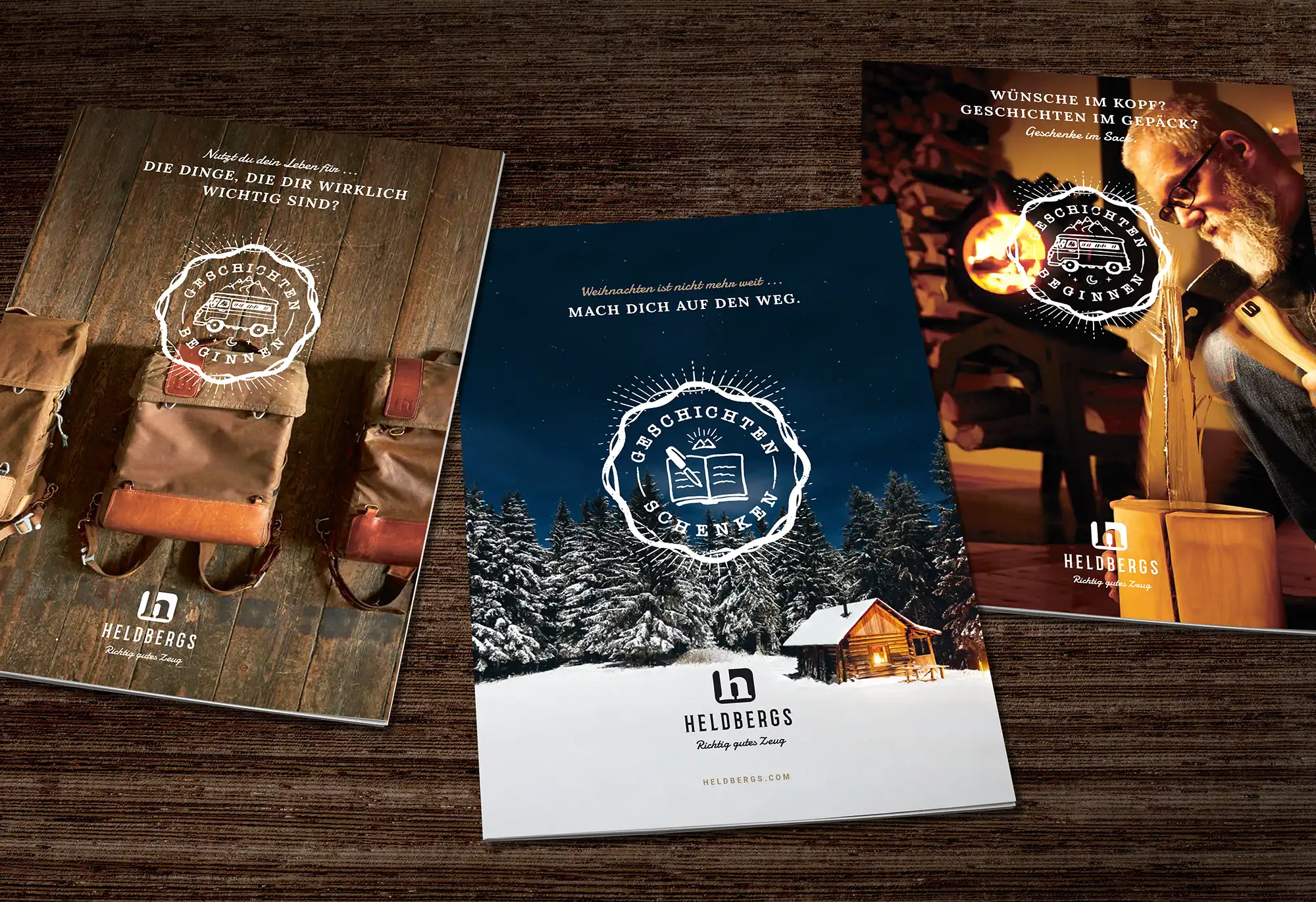 Drei beispielhafte HELDBERGS Paketbeilagen-Cover.