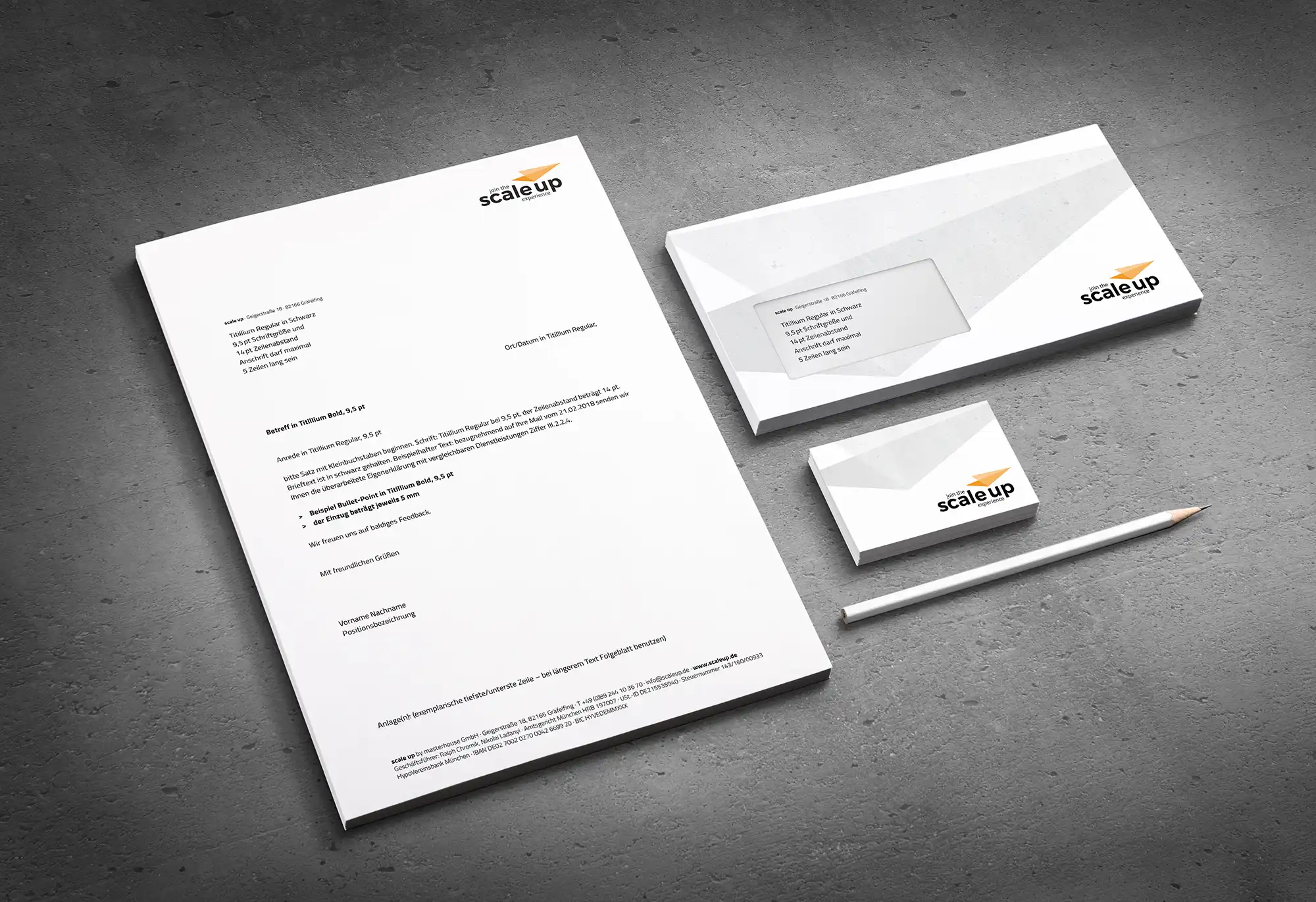 Abbildung der scale-up Briefausstattung.