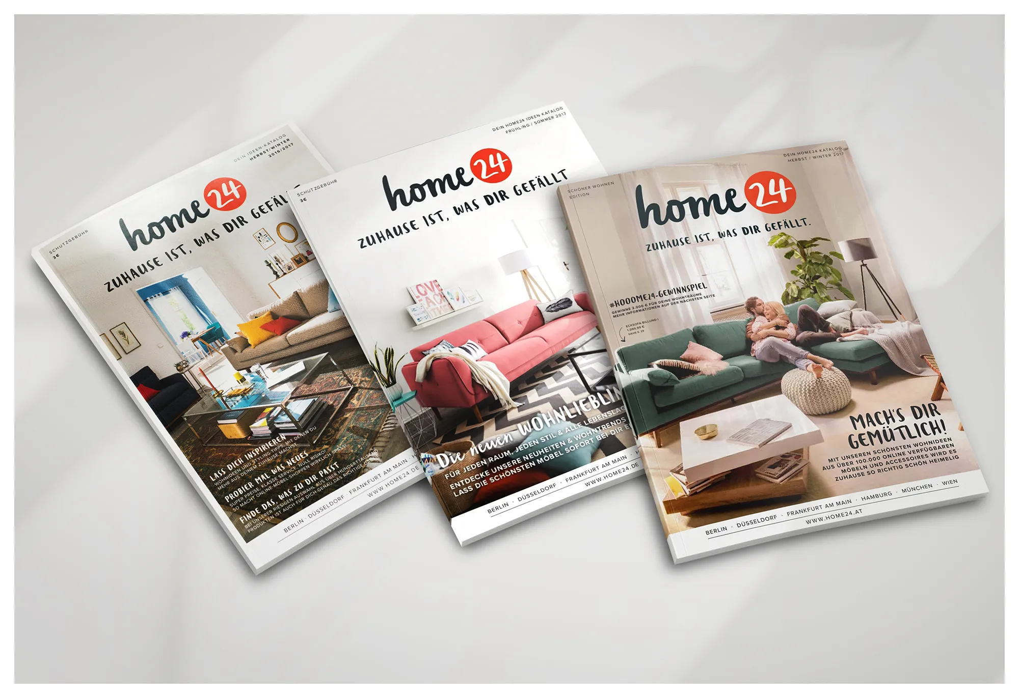 Drei exemplarische Broschüren von home24.
