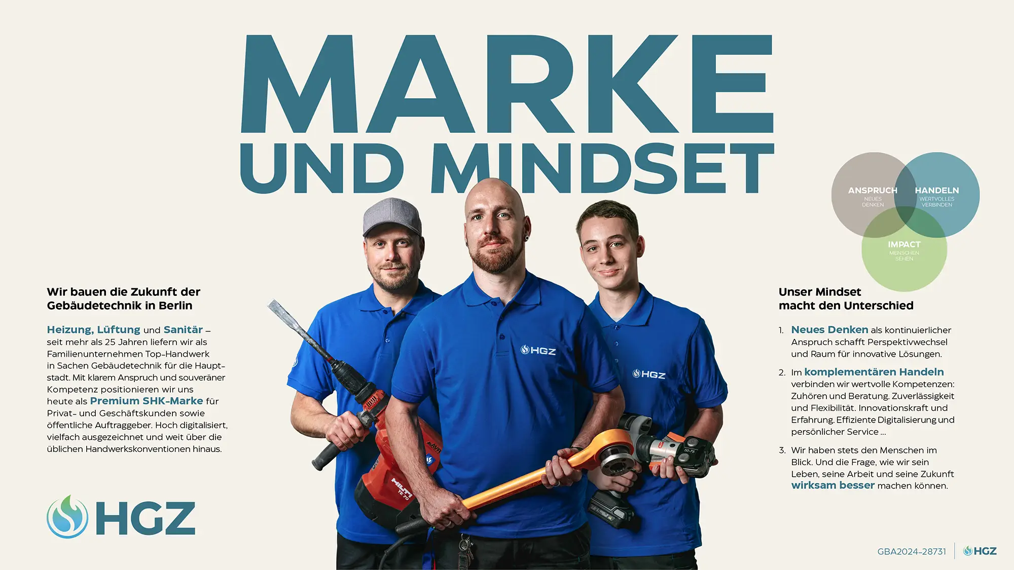 Marke und Mindset von HGZ: Wir bauen die Zukunft der Gebäudetechnik in Berlin Heizung, Lüftung und Sanitär – seit mehr als 25 Jahren liefern wir als Familienunternehmen Top-Handwerk in Sachen Gebäudetechnik für die Hauptstadt. Mit klarem Anspruch und …