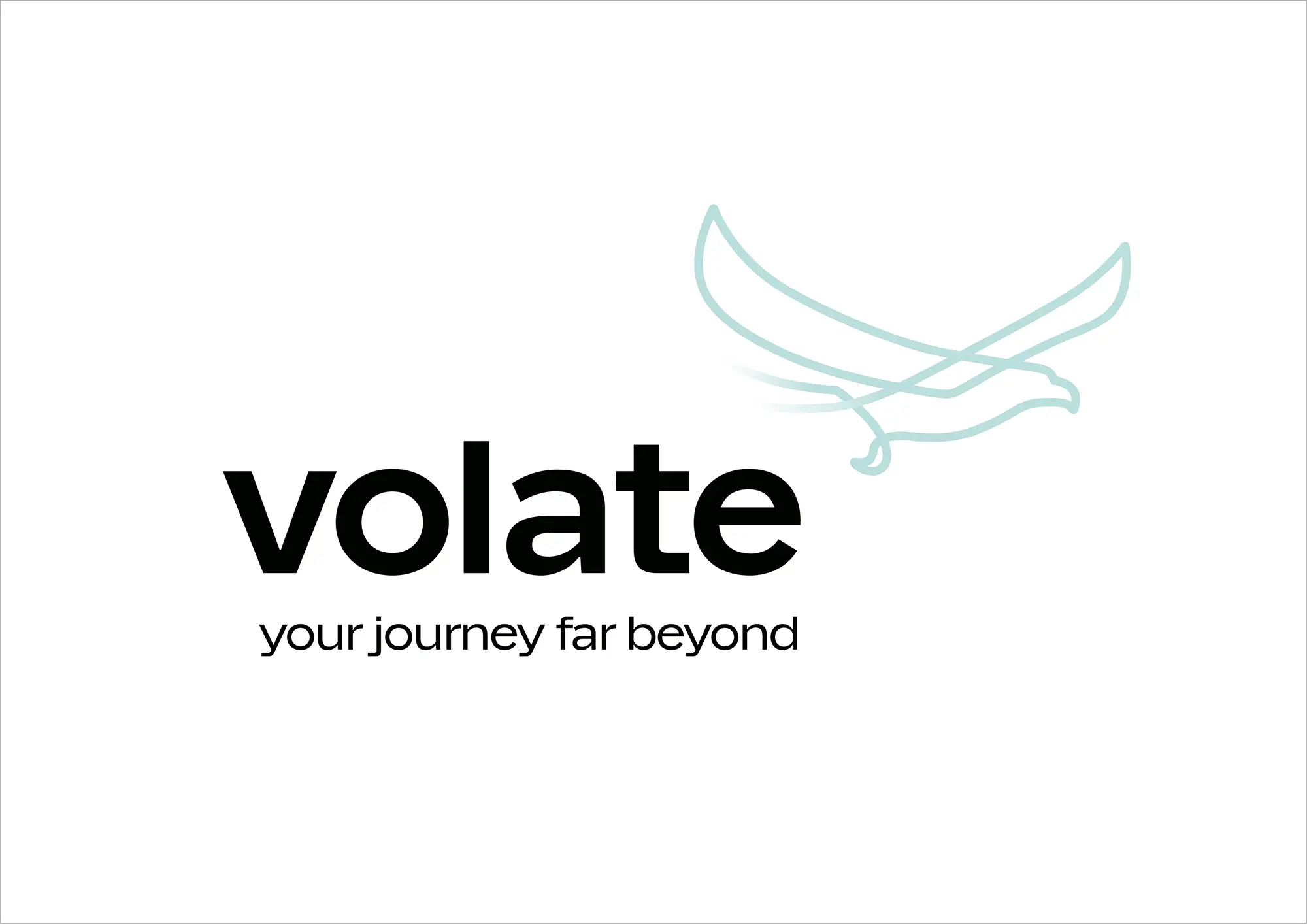 Das Redesignete Logo von Volate mit dem Claim „your journey far beyond“.