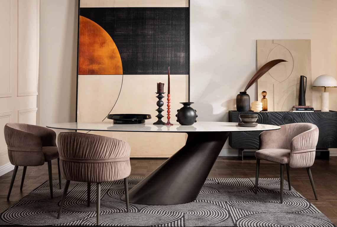 Contemporary dining suite in room setting