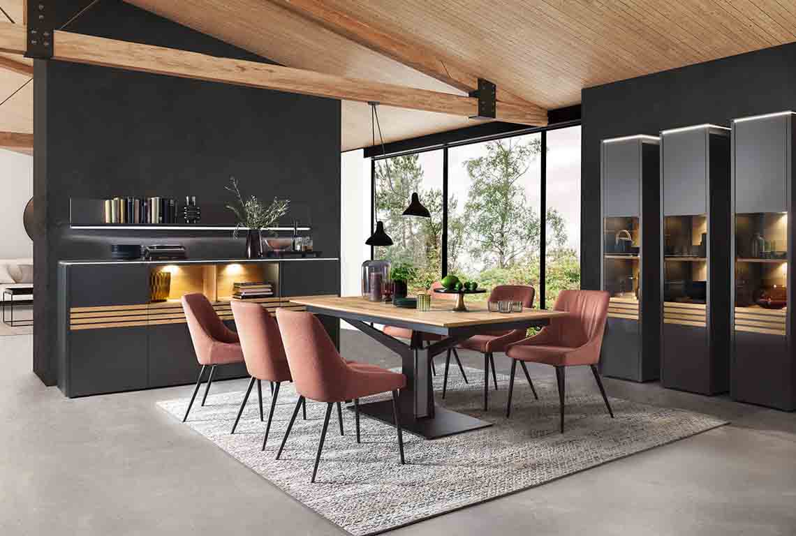Contemporary dining suite in room setting