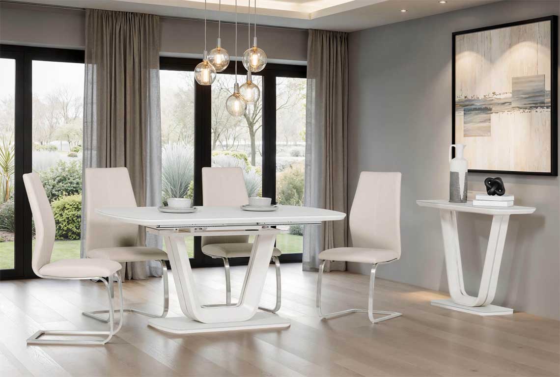Contemporary dining suite in room setting